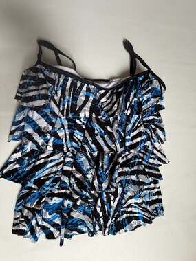 Slimshaper Blue Black Zebra Tiered Ruffle Tankini Swim Top 10